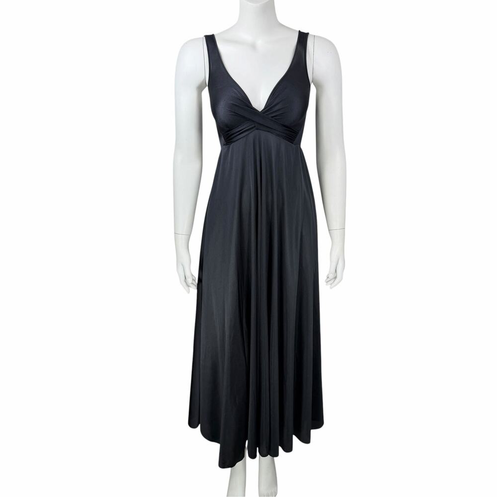 Vintage Olga Bodysilk Nightgown Medium Criss Cross Plunge Slip Dress 92400 Black